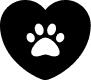 Logo composto por um coração e um ícone de pata vazada (de um cachorro) dentro
